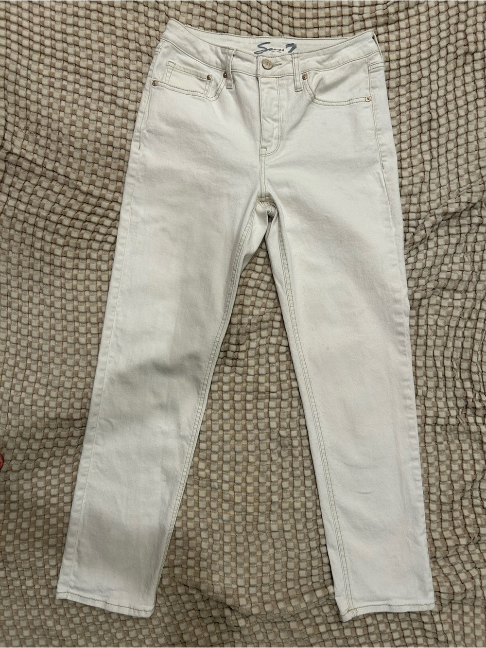 7 For All Mankind Cream Slim Straight Jeans